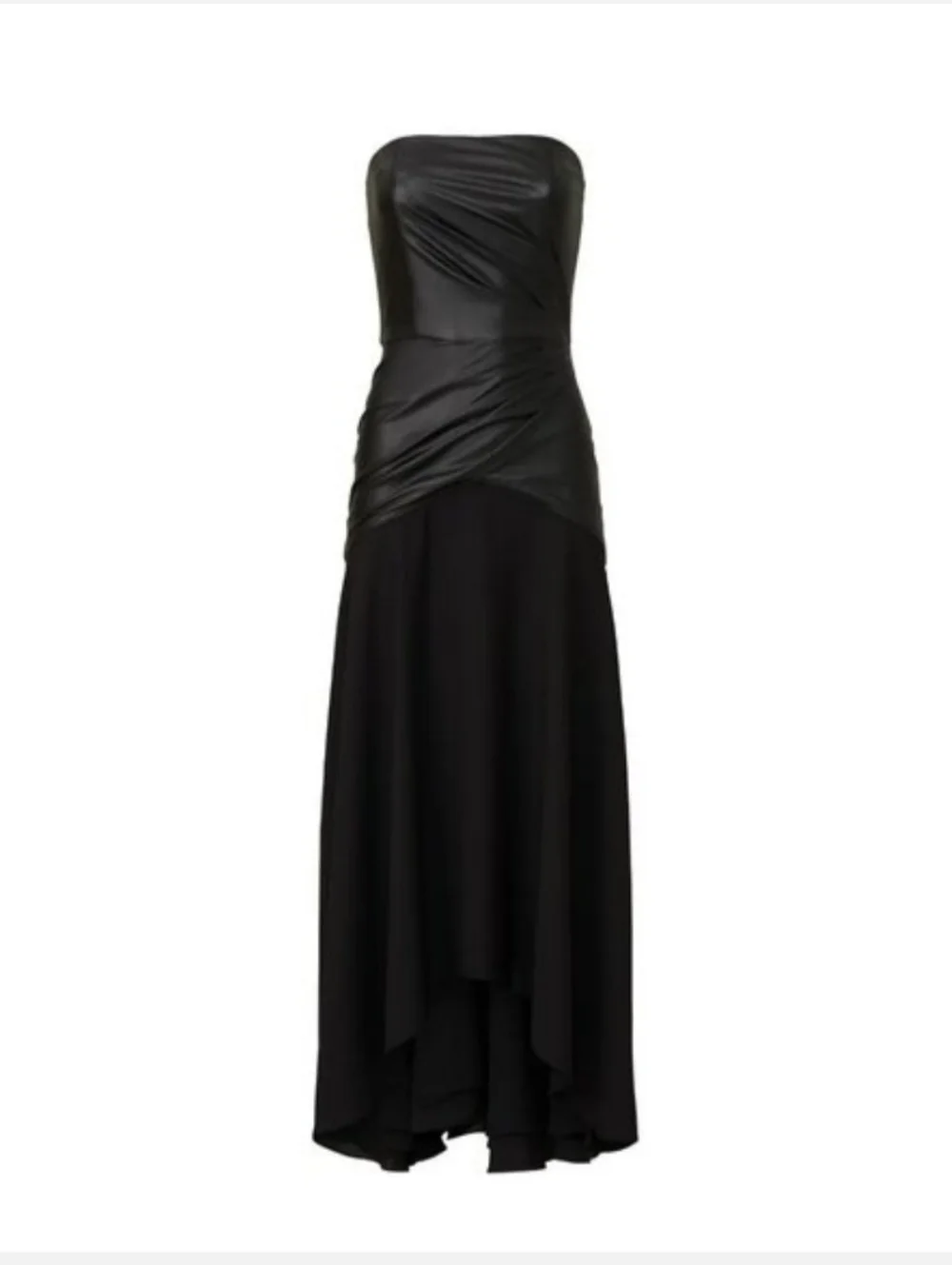 Shoshana Strapless Black Faux-Leather Bodice Asymmetric Midi Dress Sz 10 - Picture 5 of 12